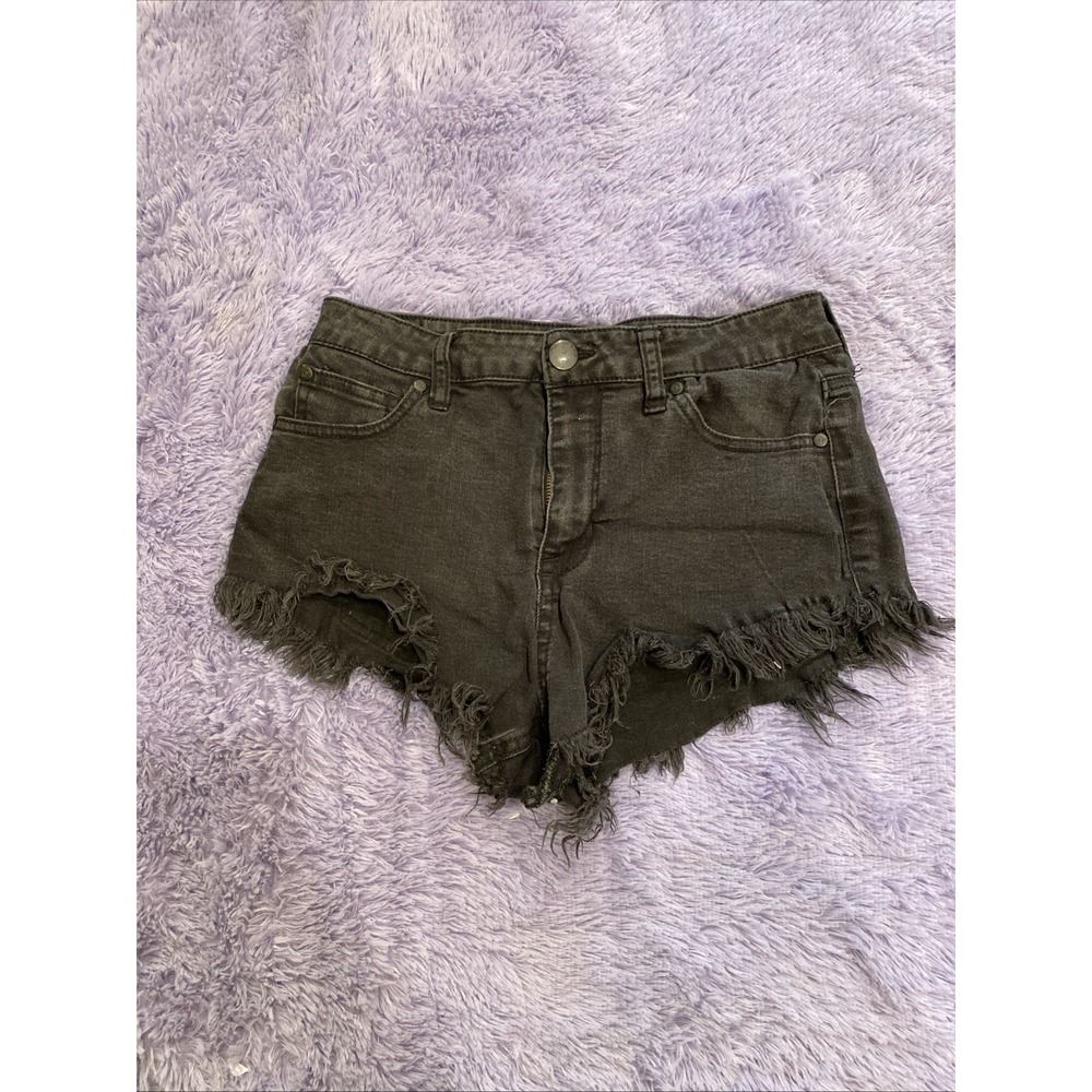 CP Jeans Black Wash Denim High Waisted Frayed Hem Cheeky Shortie Shorts size 7